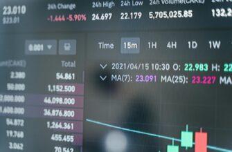 Close-up of a cryptocurrency trading screen displaying real-time data, graphs, and analytics.