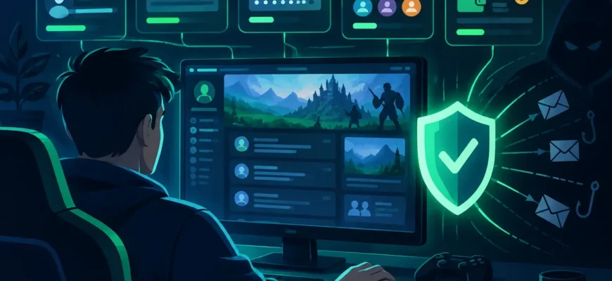Ilustração de separação entre conta de jogo, identidade online e carteira cripto.