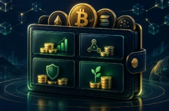 Ilustração de uma carteira cripto com reservas separadas para operação, taxas, contingência e longo prazo.