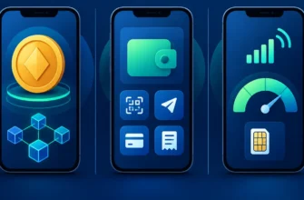 Três celulares ilustram saldos distintos: stablecoin, conta de pagamento e crédito de telefonia.